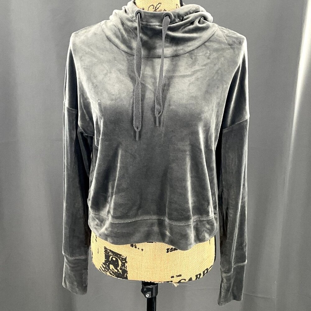 AEO Offline by Aerie Hoodie Women XS Gray‎ Velvet Cropped Pullover Sweatshirt